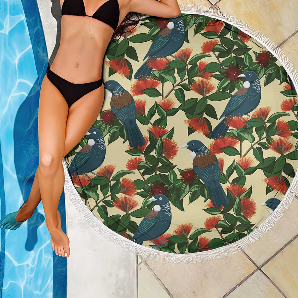 New Zealand Christmas Beach Blanket Romantic Tui Birds on Pohutukawa - Ivory LT7 - Polynesian Pride