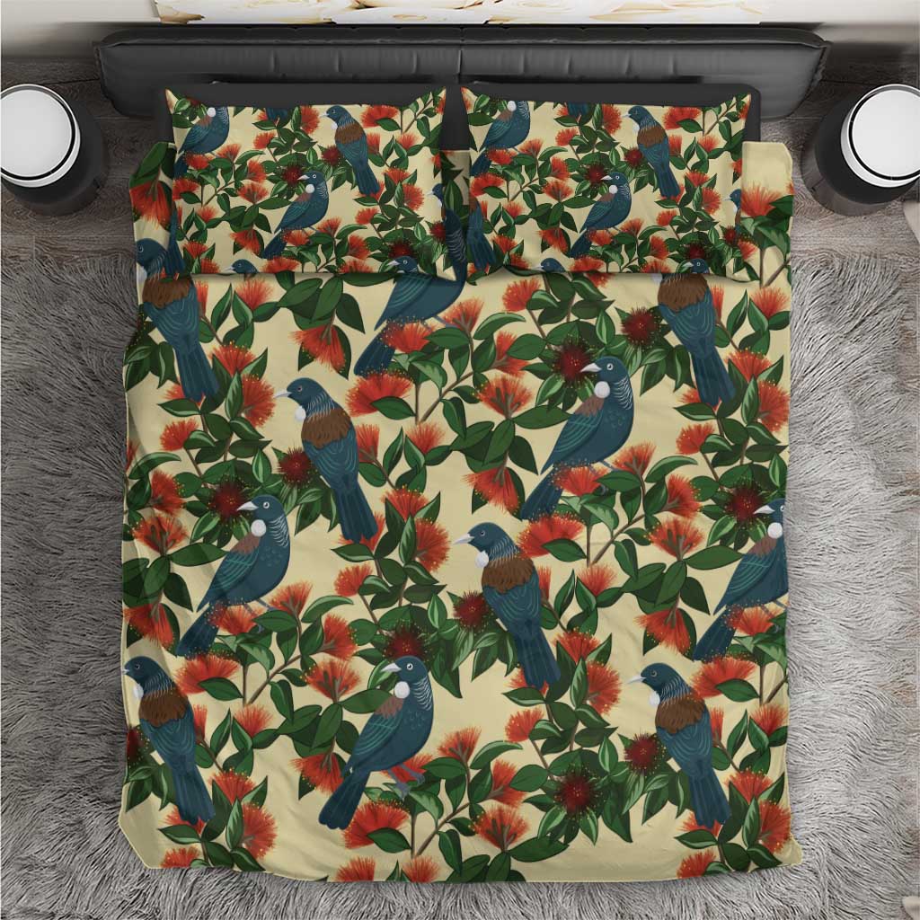 New Zealand Christmas Bedding Set Romantic Tui Birds on Pohutukawa - Ivory LT7 Ivory - Polynesian Pride