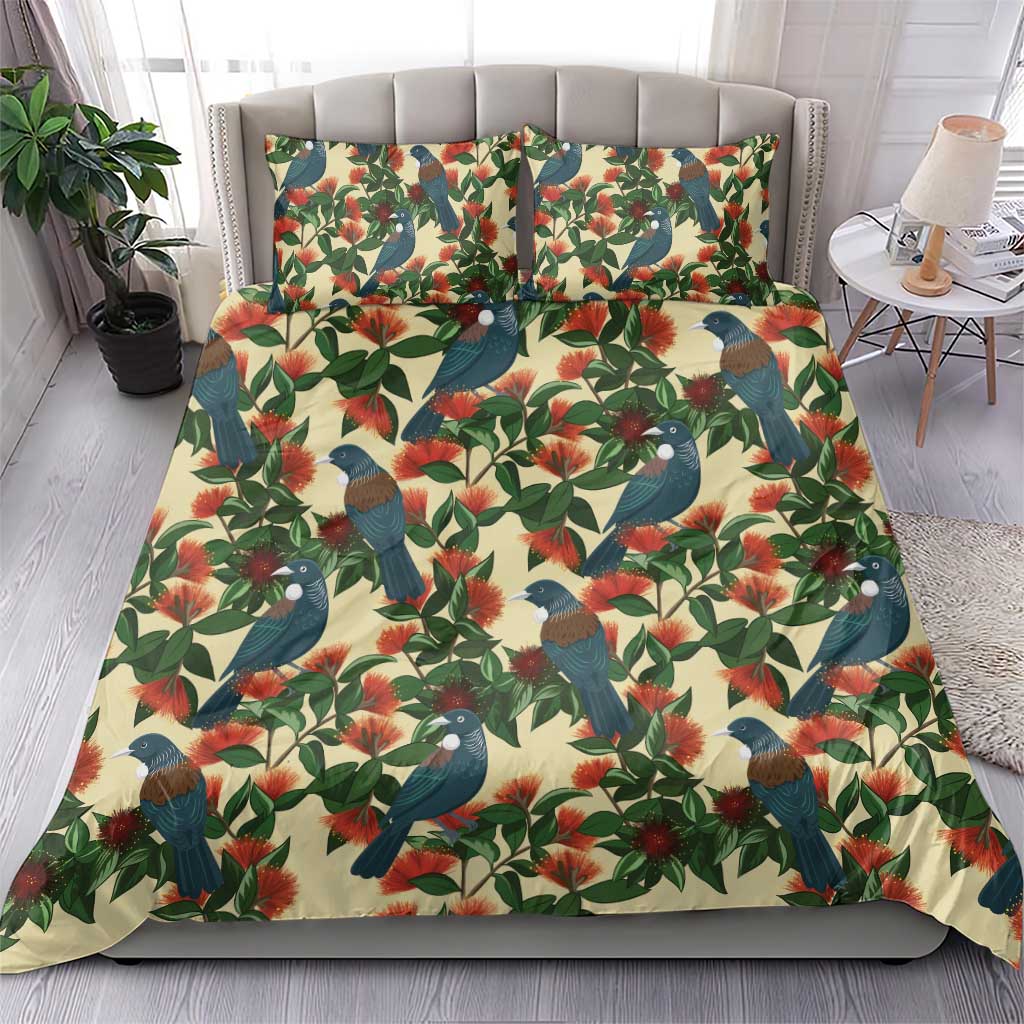 New Zealand Christmas Bedding Set Romantic Tui Birds on Pohutukawa - Ivory LT7 - Polynesian Pride
