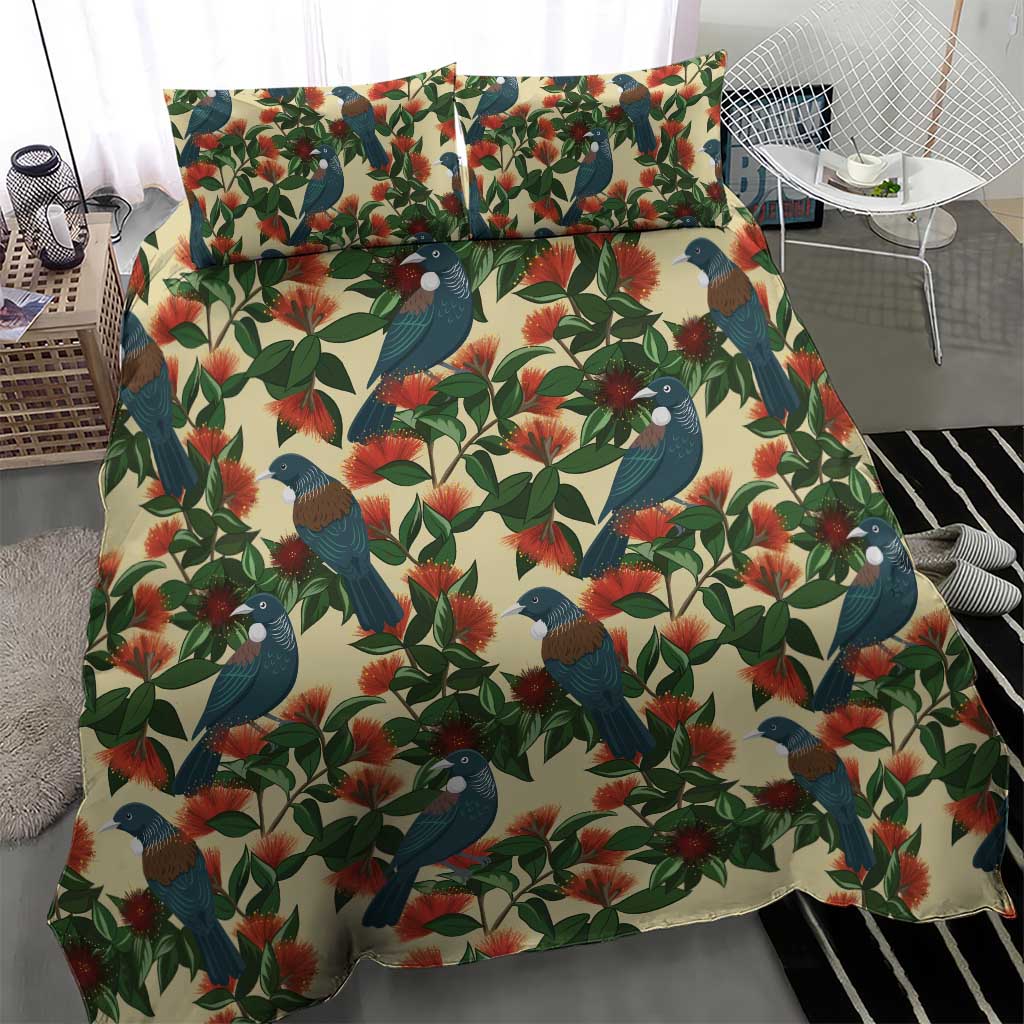 New Zealand Christmas Bedding Set Romantic Tui Birds on Pohutukawa - Ivory LT7 - Polynesian Pride