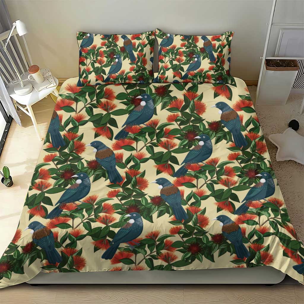 New Zealand Christmas Bedding Set Romantic Tui Birds on Pohutukawa - Ivory LT7 - Polynesian Pride
