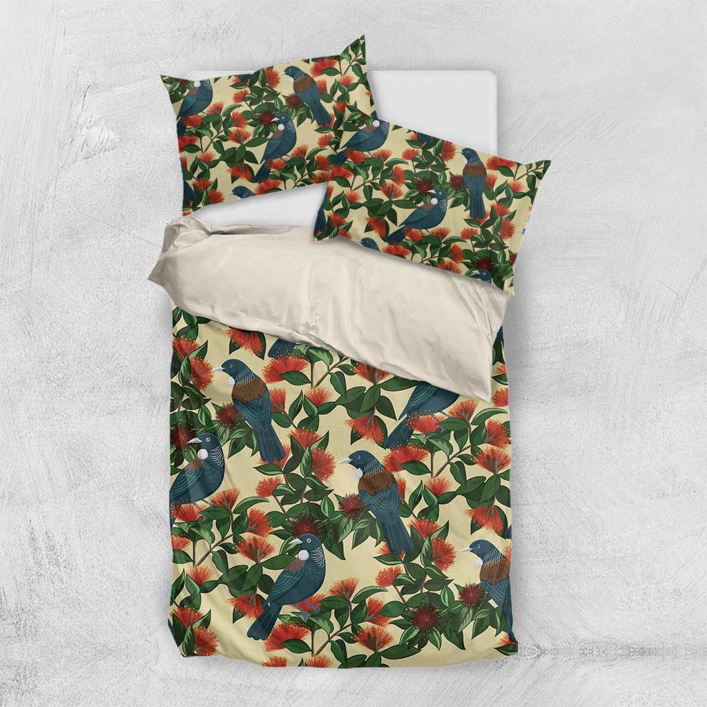New Zealand Christmas Bedding Set Romantic Tui Birds on Pohutukawa - Ivory LT7 US Twin 172cm x 218cm Ivory - Polynesian Pride