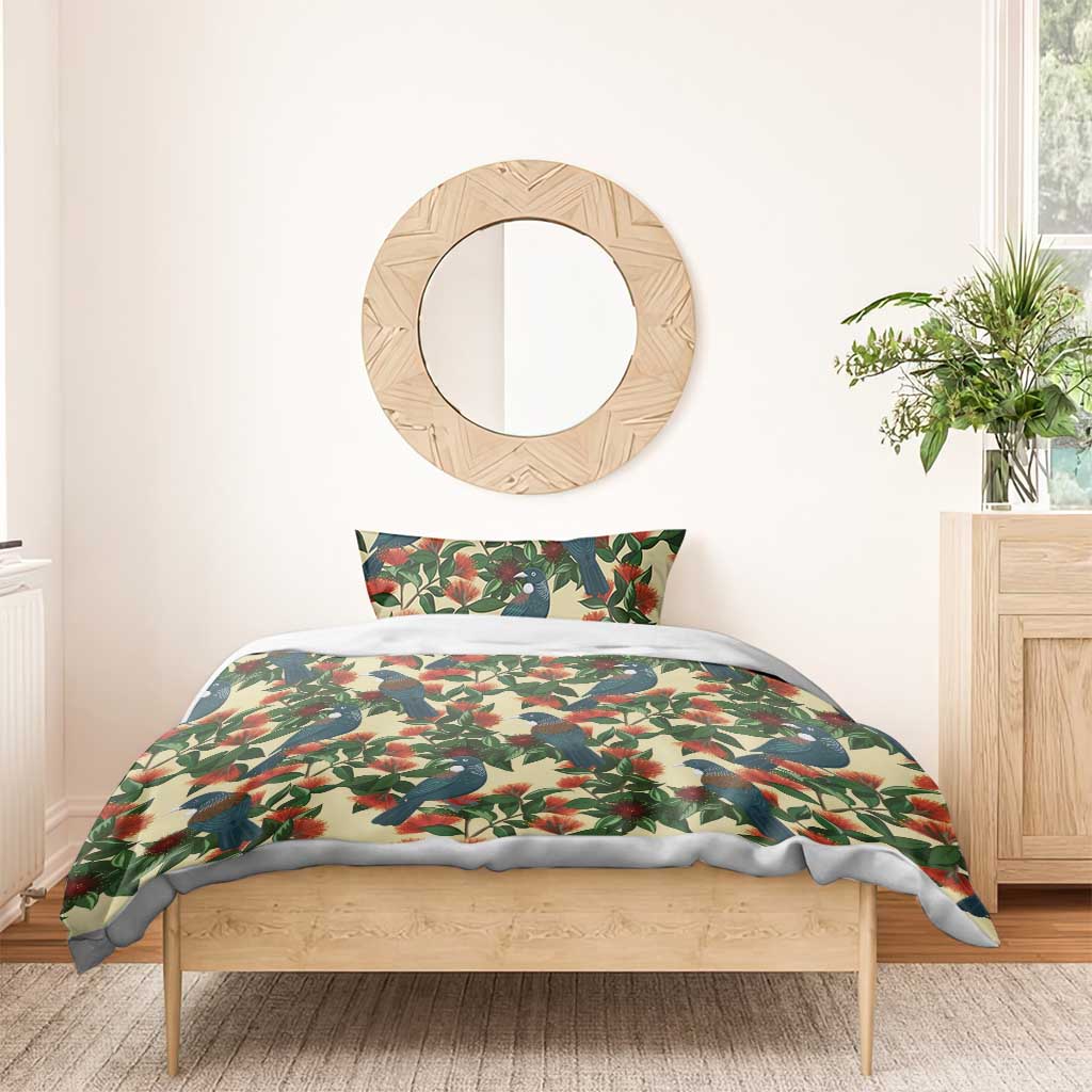 New Zealand Christmas Bedding Set Romantic Tui Birds on Pohutukawa - Ivory LT7 - Polynesian Pride
