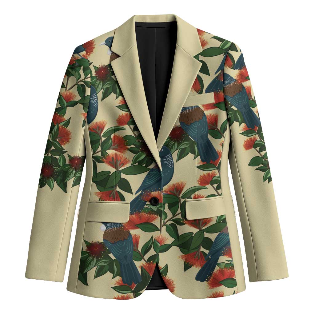 New Zealand Christmas Blazer Romantic Tui Birds on Pohutukawa - Ivory LT7 Unisex Ivory - Polynesian Pride