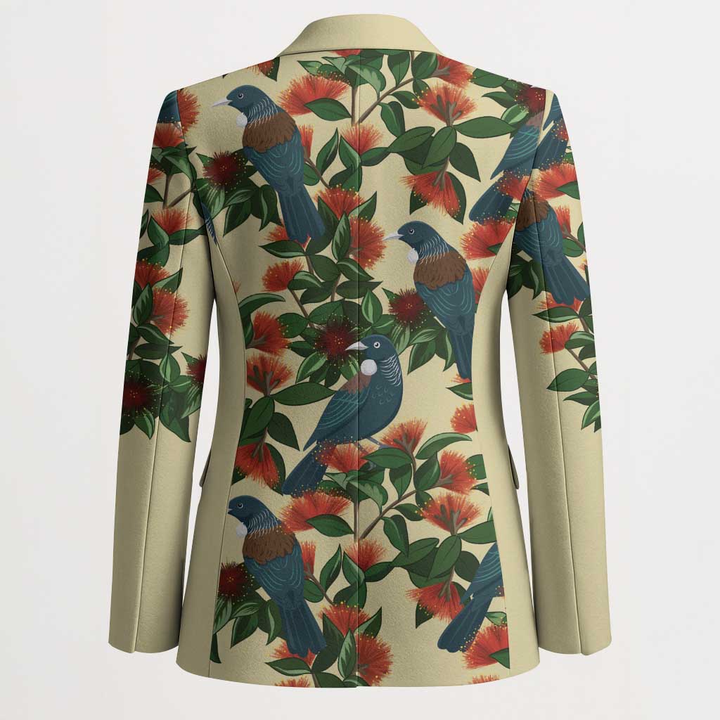 New Zealand Christmas Blazer Romantic Tui Birds on Pohutukawa - Ivory LT7 - Polynesian Pride