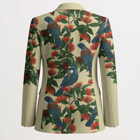 New Zealand Christmas Blazer Romantic Tui Birds on Pohutukawa - Ivory LT7 - Polynesian Pride