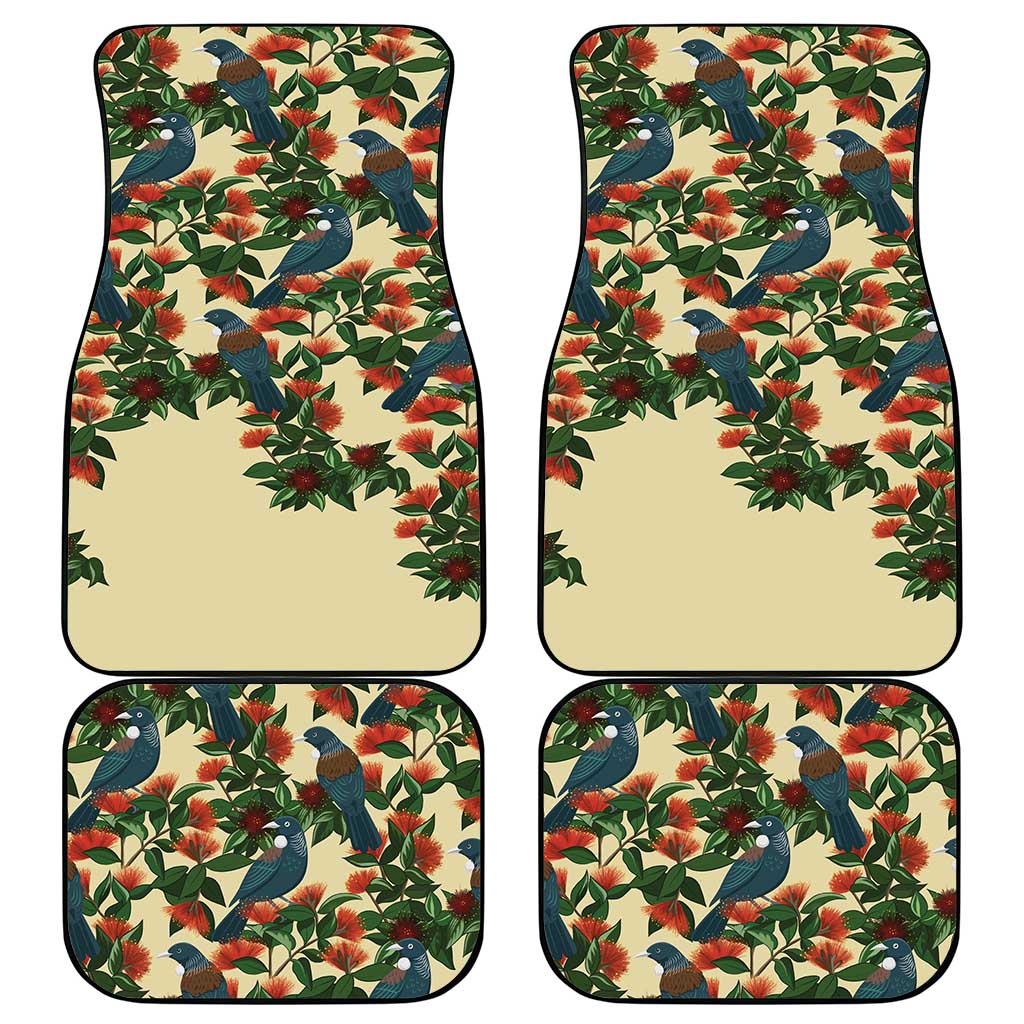 New Zealand Christmas Car Mats Romantic Tui Birds on Pohutukawa - Ivory LT7 - Polynesian Pride