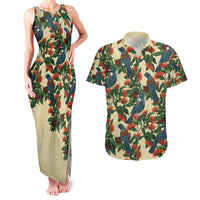 New Zealand Christmas Couples Matching Tank Maxi Dress and Hawaiian Shirt Romantic Tui Birds on Pohutukawa - Ivory - Polynesian Pride