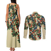 New Zealand Christmas Couples Matching Tank Maxi Dress and Long Sleeve Button Shirt Romantic Tui Birds on Pohutukawa - Ivory - Polynesian Pride