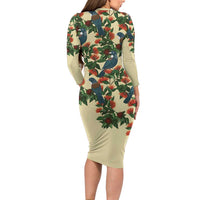 New Zealand Christmas Family Matching Long Sleeve Bodycon Dress and Hawaiian Shirt Romantic Tui Birds on Pohutukawa - Ivory - Polynesian Pride