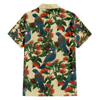 New Zealand Christmas Family Matching Off The Shoulder Long Sleeve Dress and Hawaiian Shirt Romantic Tui Birds on Pohutukawa - Ivory - Polynesian Pride