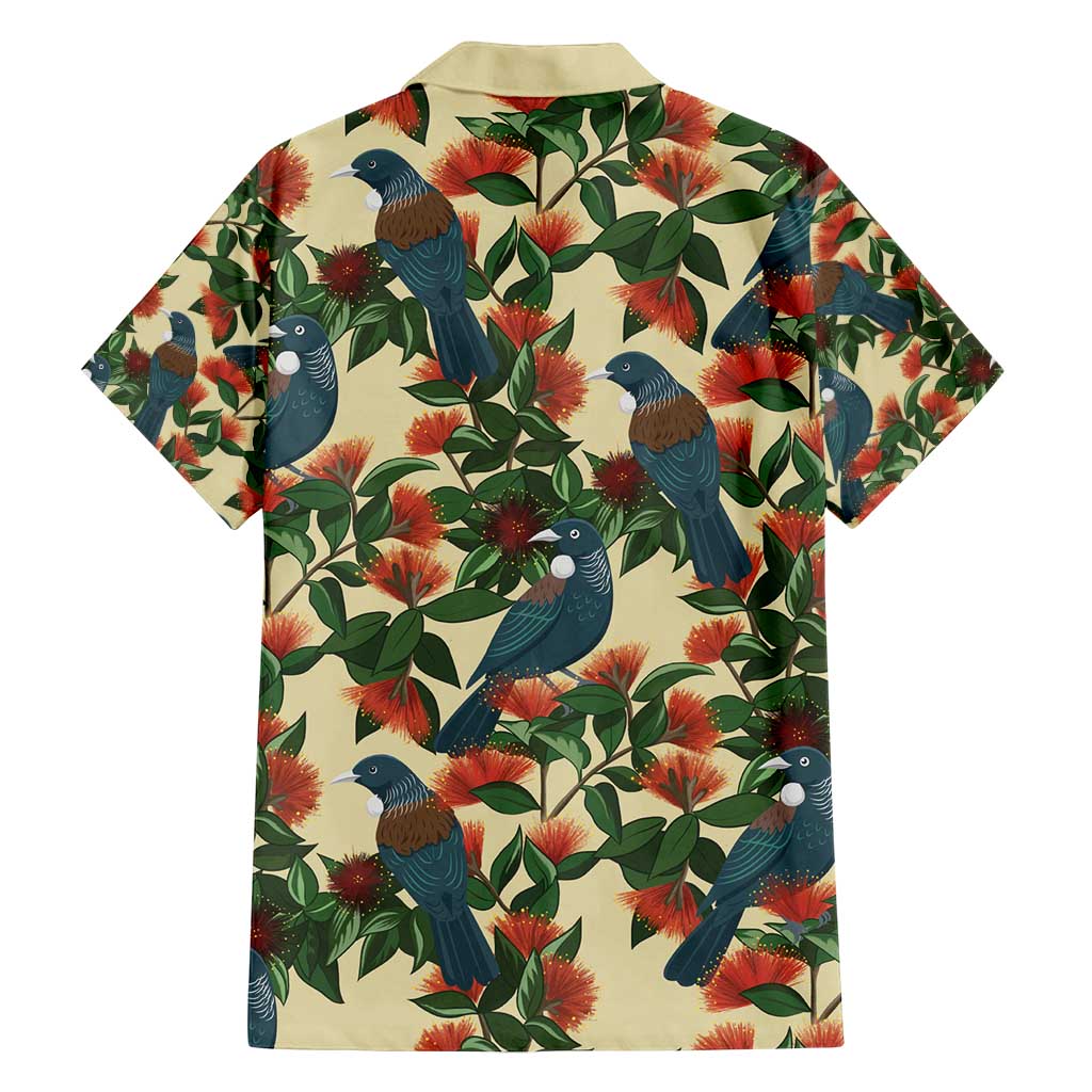 New Zealand Christmas Family Matching Off Shoulder Maxi Dress and Hawaiian Shirt Romantic Tui Birds on Pohutukawa - Ivory - Polynesian Pride