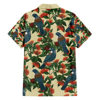 New Zealand Christmas Family Matching Off Shoulder Maxi Dress and Hawaiian Shirt Romantic Tui Birds on Pohutukawa - Ivory - Polynesian Pride