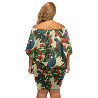 New Zealand Christmas Family Matching Off Shoulder Short Dress and Hawaiian Shirt Romantic Tui Birds on Pohutukawa - Ivory - Polynesian Pride