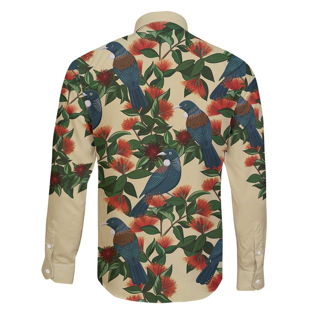 New Zealand Christmas Family Matching Summer Maxi Dress and Hawaiian Shirt Romantic Tui Birds on Pohutukawa - Ivory - Polynesian Pride