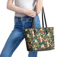New Zealand Christmas Leather Tote Bag Romantic Tui Birds on Pohutukawa - Ivory LT7 - Polynesian Pride