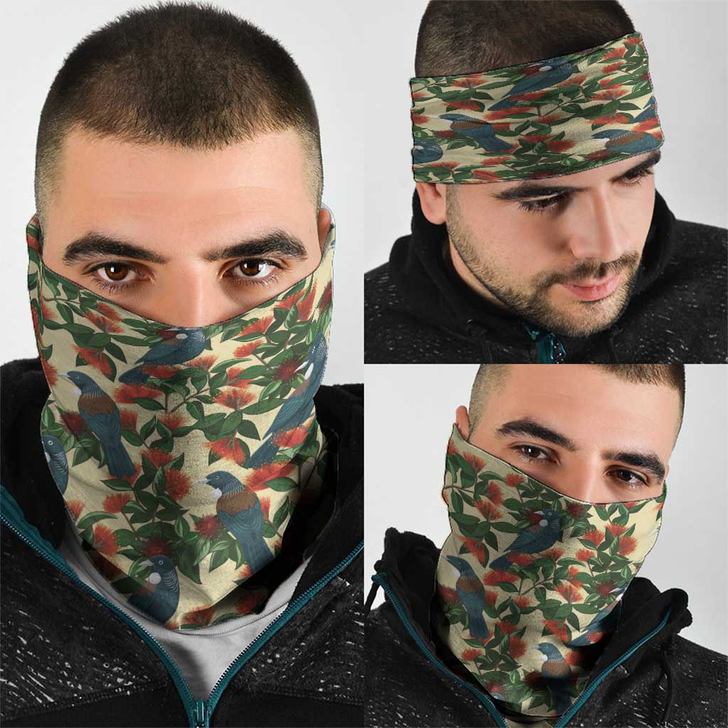 New Zealand Christmas Neck Gaiter Romantic Tui Birds on Pohutukawa - Ivory LT7 - Polynesian Pride