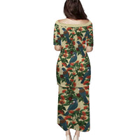 New Zealand Christmas Puletasi Romantic Tui Birds on Pohutukawa - Ivory LT7 - Polynesian Pride