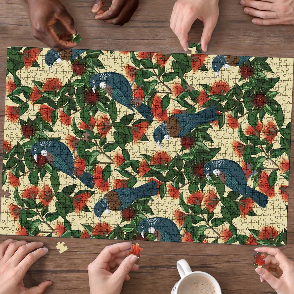 New Zealand Christmas Puzzle Romantic Tui Birds on Pohutukawa - Ivory - Polynesian Pride
