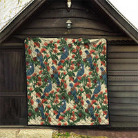 New Zealand Christmas Quilt Romantic Tui Birds on Pohutukawa - Ivory - Polynesian Pride