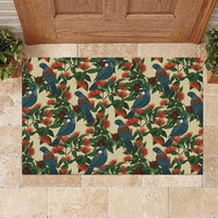 New Zealand Christmas Rubber Doormat Romantic Tui Birds on Pohutukawa - Ivory - Polynesian Pride