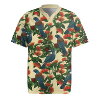 New Zealand Christmas Rugby Jersey Romantic Tui Birds on Pohutukawa - Ivory - Polynesian Pride