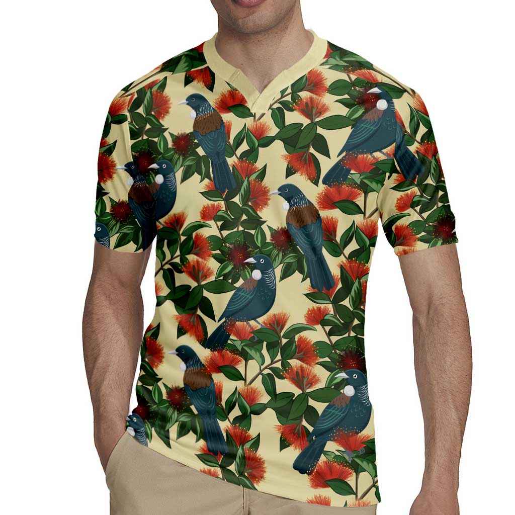 New Zealand Christmas Rugby Jersey Romantic Tui Birds on Pohutukawa - Ivory - Polynesian Pride