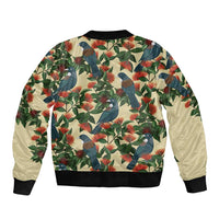 New Zealand Christmas Sleeve Zip Bomber Jacket Romantic Tui Birds on Pohutukawa - Ivory LT7 - Polynesian Pride
