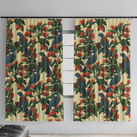 New Zealand Christmas Window Curtain Romantic Tui Birds on Pohutukawa - Ivory LT7 With Hooks Ivory - Polynesian Pride