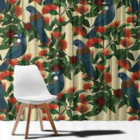 New Zealand Christmas Window Curtain Romantic Tui Birds on Pohutukawa - Ivory LT7 - Polynesian Pride