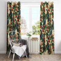 New Zealand Christmas Window Curtain Romantic Tui Birds on Pohutukawa - Ivory LT7 - Polynesian Pride