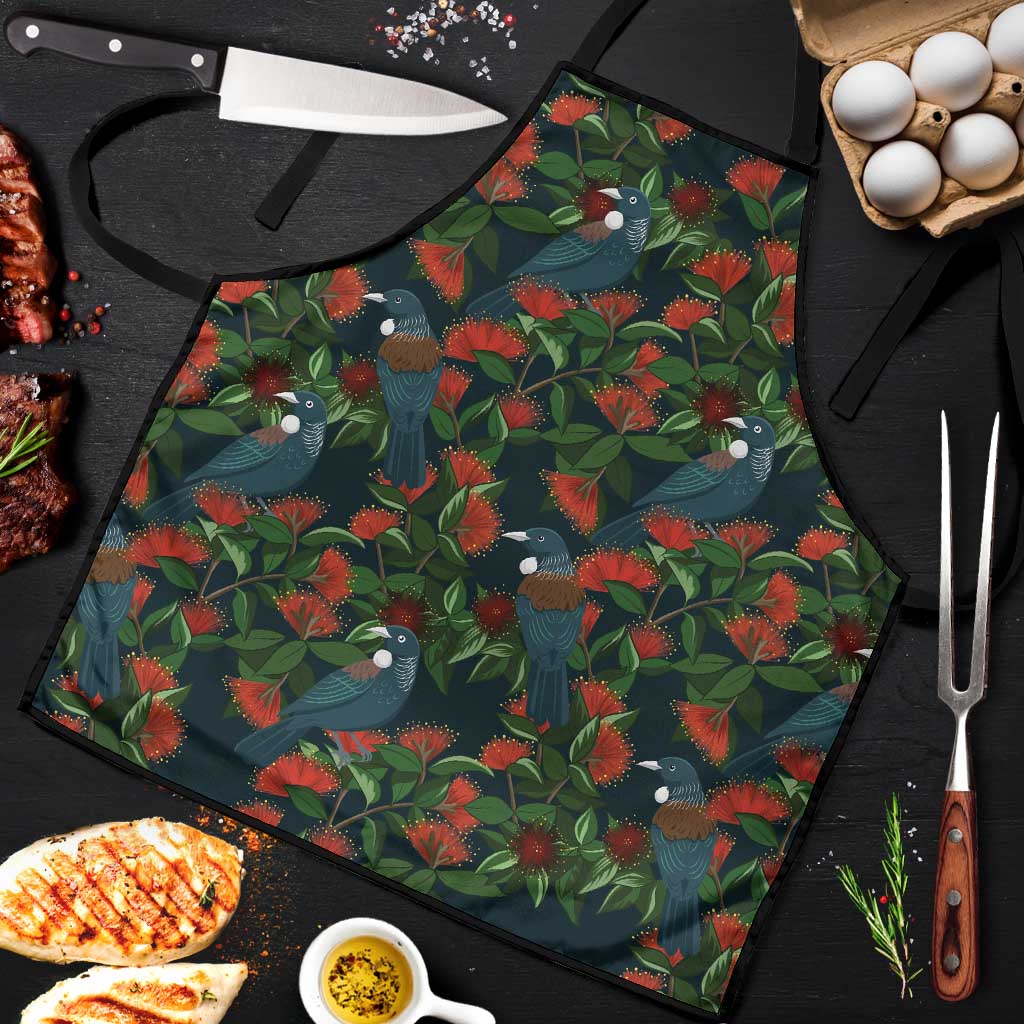 New Zealand Christmas Apron Romantic Tui Birds on Pohutukawa - Cobalt - Polynesian Pride