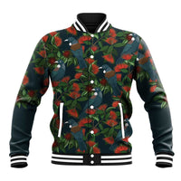 New Zealand Christmas Baseball Jacket Romantic Tui Birds on Pohutukawa - Cobalt - Polynesian Pride