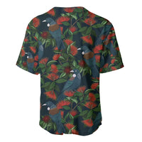 New Zealand Christmas Baseball Jersey Romantic Tui Birds on Pohutukawa - Cobalt LT7 - Polynesian Pride