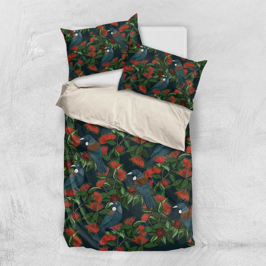 New Zealand Christmas Bedding Set Romantic Tui Birds on Pohutukawa - Cobalt LT7 US Twin 172cm x 218cm Cobalt - Polynesian Pride