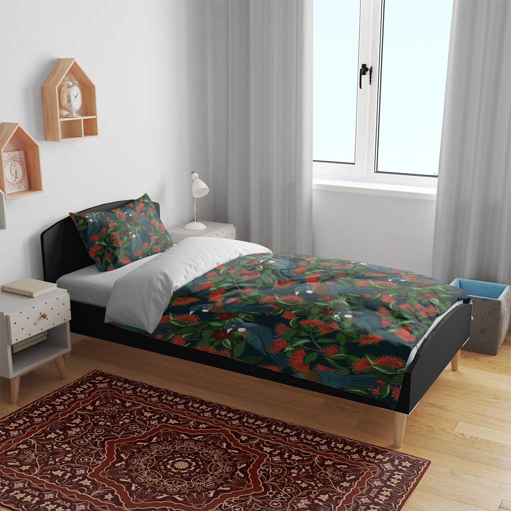 New Zealand Christmas Bedding Set Romantic Tui Birds on Pohutukawa - Cobalt LT7 - Polynesian Pride