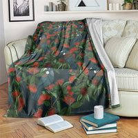 New Zealand Christmas Blanket Romantic Tui Birds on Pohutukawa - Cobalt - Polynesian Pride