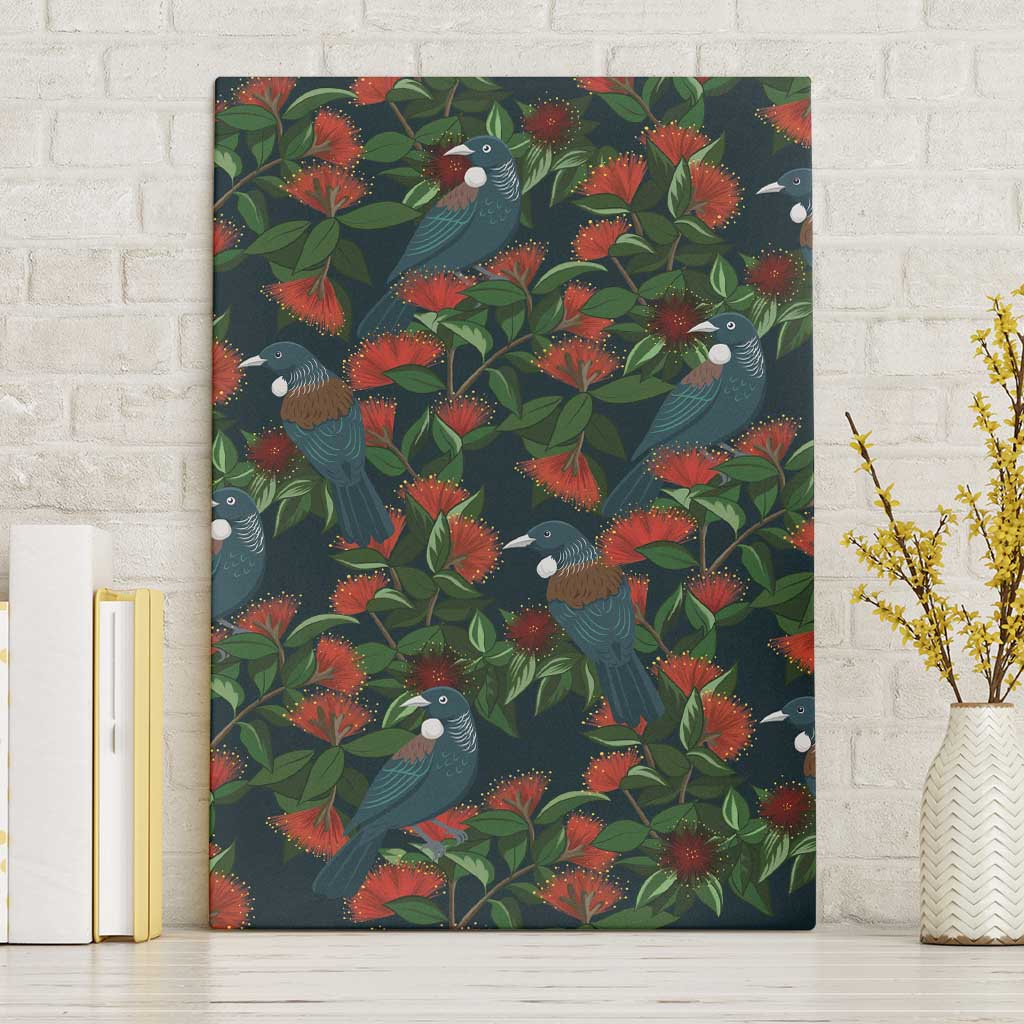 New Zealand Christmas Canvas Wall Art Romantic Tui Birds on Pohutukawa - Cobalt LT7 Without Frame Cobalt - Polynesian Pride