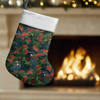 New Zealand Christmas Stocking Romantic Tui Birds on Pohutukawa - Cobalt - Polynesian Pride