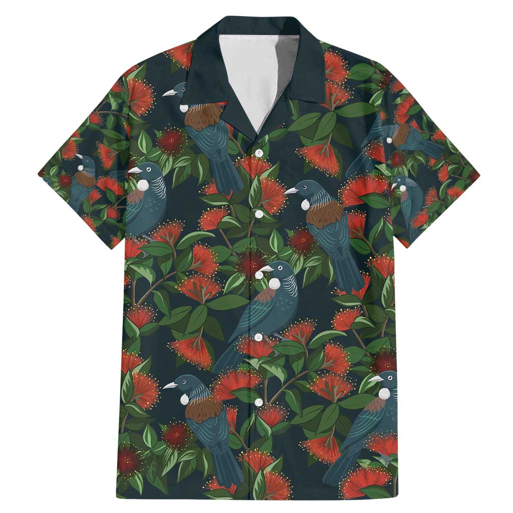 New Zealand Christmas Family Matching Mermaid Dress and Hawaiian Shirt Romantic Tui Birds on Pohutukawa - Cobalt - Polynesian Pride