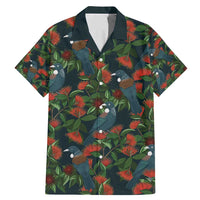 New Zealand Christmas Family Matching Mermaid Dress and Hawaiian Shirt Romantic Tui Birds on Pohutukawa - Cobalt - Polynesian Pride
