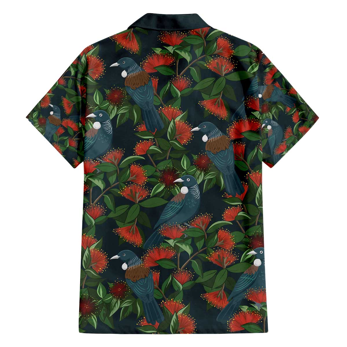 New Zealand Christmas Family Matching Off The Shoulder Long Sleeve Dress and Hawaiian Shirt Romantic Tui Birds on Pohutukawa - Cobalt - Polynesian Pride