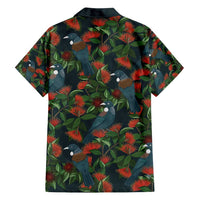 New Zealand Christmas Family Matching Off Shoulder Maxi Dress and Hawaiian Shirt Romantic Tui Birds on Pohutukawa - Cobalt - Polynesian Pride