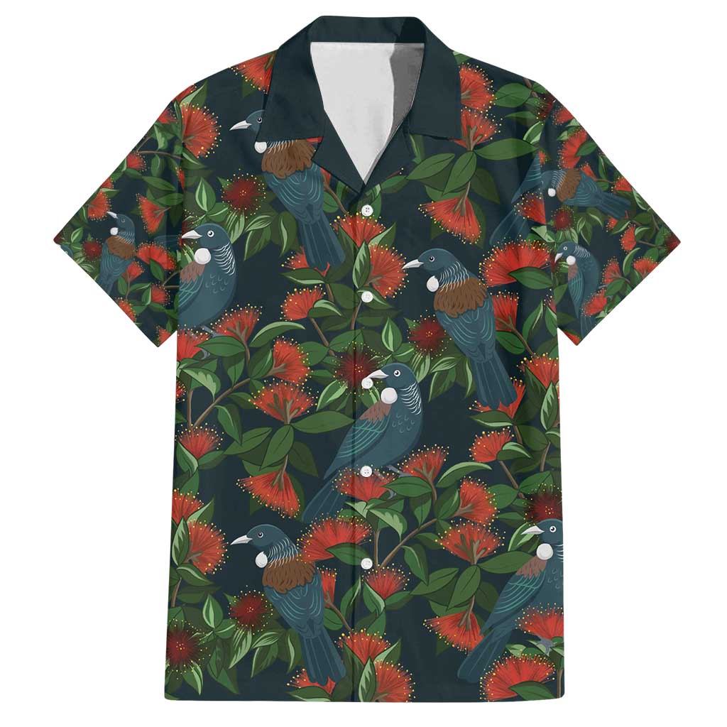 New Zealand Christmas Family Matching Puletasi and Hawaiian Shirt Romantic Tui Birds on Pohutukawa - Cobalt - Polynesian Pride