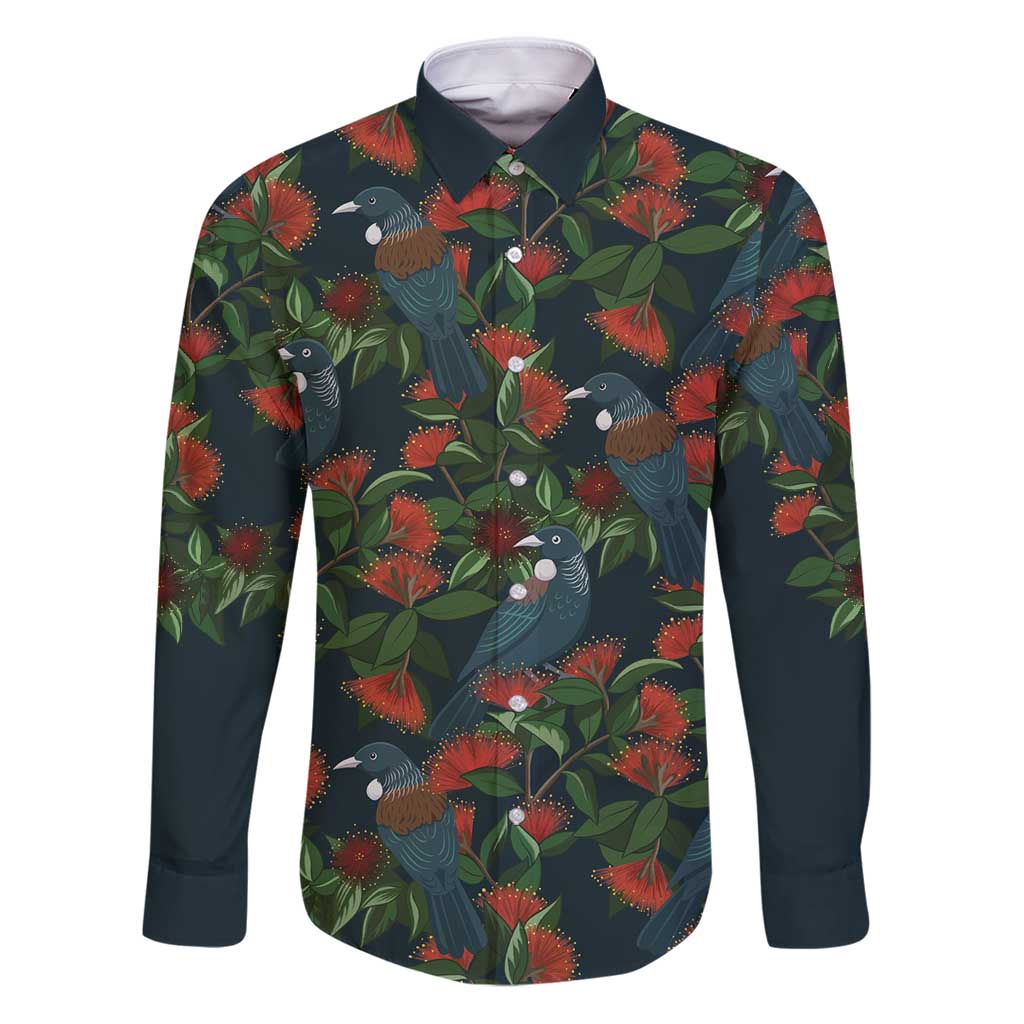 New Zealand Christmas Family Matching Puletasi and Hawaiian Shirt Romantic Tui Birds on Pohutukawa - Cobalt - Polynesian Pride