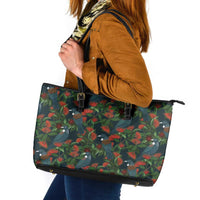 New Zealand Christmas Leather Tote Bag Romantic Tui Birds on Pohutukawa - Cobalt - Polynesian Pride