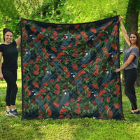 New Zealand Christmas Quilt Romantic Tui Birds on Pohutukawa - Cobalt - Polynesian Pride