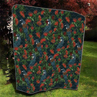 New Zealand Christmas Quilt Romantic Tui Birds on Pohutukawa - Cobalt - Polynesian Pride