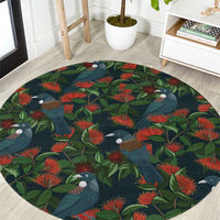 New Zealand Christmas Round Carpet Romantic Tui Birds on Pohutukawa - Cobalt LT7 Cobalt - Polynesian Pride