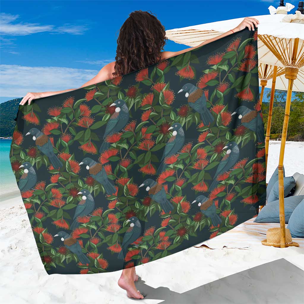 New Zealand Christmas Sarong Romantic Tui Birds on Pohutukawa - Cobalt LT7 One Size 44 x 66 inches Cobalt - Polynesian Pride